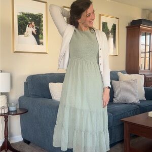 Tiered Sage Green Midi Dress